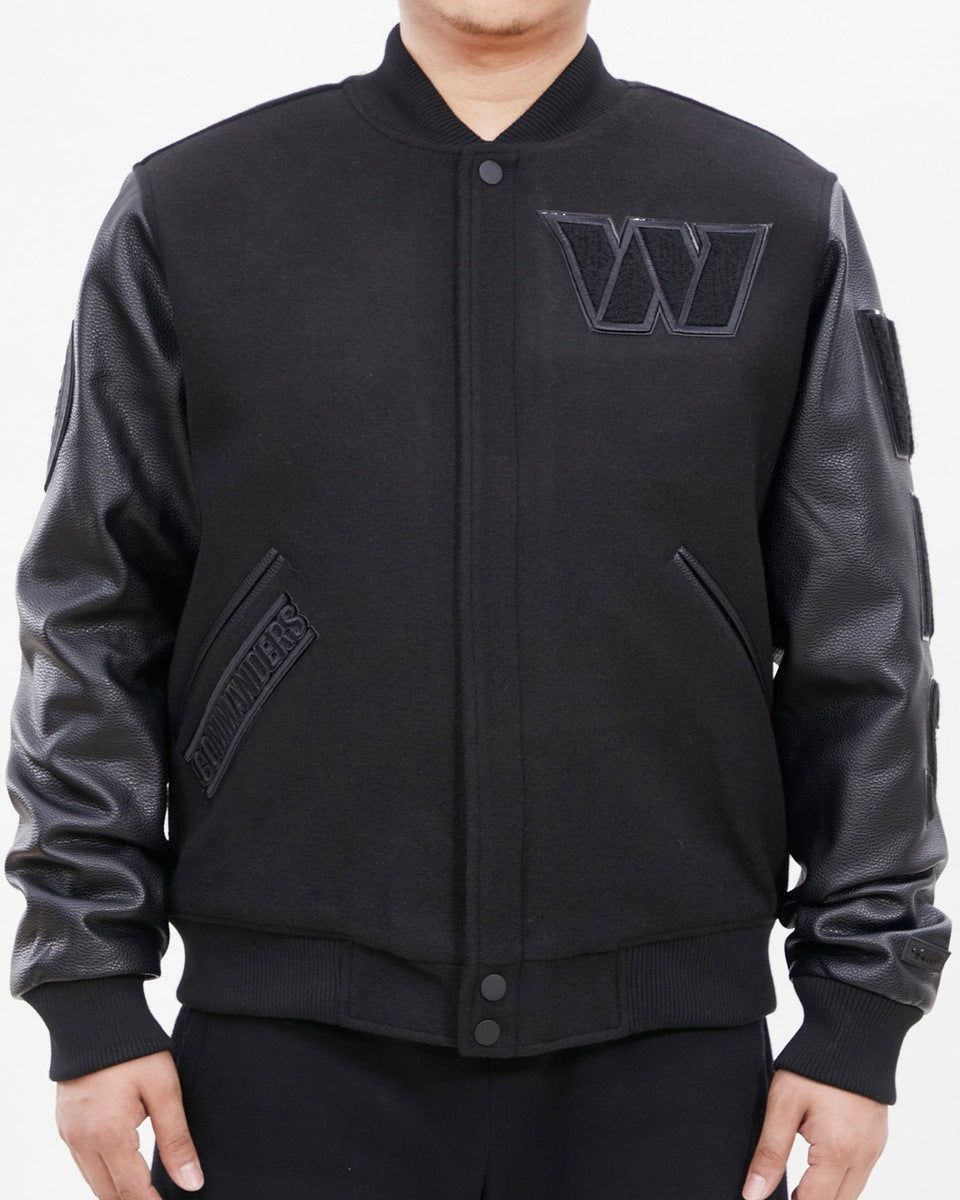 NFL WASHINGTON COMMANDERS TRIPLE BLACK WOOL MEN'S VARSITY JACKET (TRIPLE BLACK)