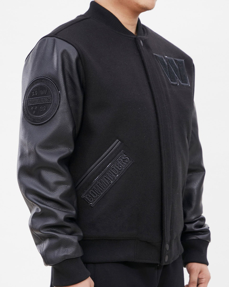NFL WASHINGTON COMMANDERS TRIPLE BLACK WOOL MEN'S VARSITY JACKET (TRIPLE BLACK)