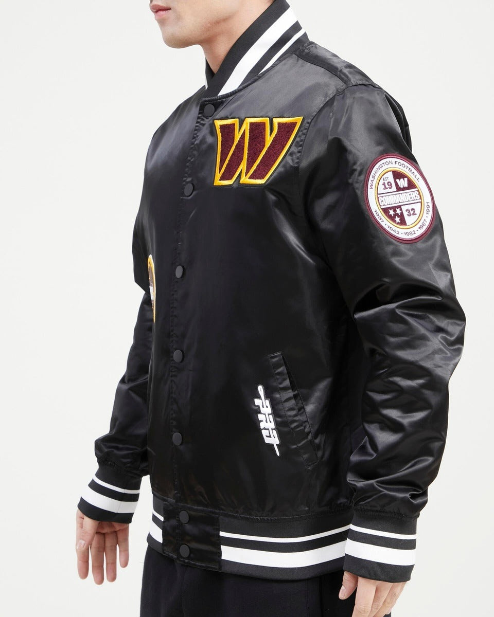 NFL WASHINGTON COMMANDERS OLD ENGLISH MEN'S SATIN JACKET (BLACK)