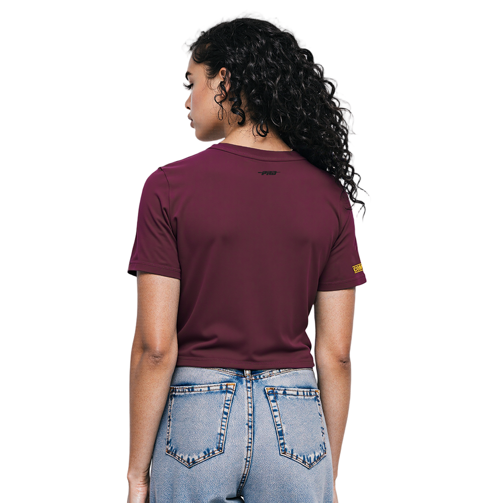 NFL WASHINGTON COMMANDERS SCRIPT TAIL T-SHIRT EN JERSEY SIMPLE À COUPE CARRÉE POUR FEMME (LIE-DE-VIN)