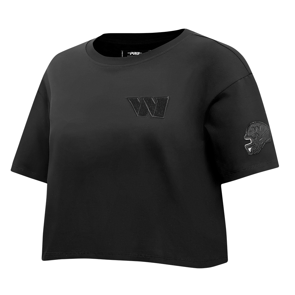 NFL WASHINGTON COMMANDERS TRIPLE BLACK T-SHIRT EN JERSEY SIMPLE À COUPE CARRÉE POUR FEMME (TRIPLE NOIR FEMME)