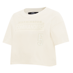 NFL WASHINGTON COMMANDERS JAYDEN DANIELS #5 NEUTRAL PNN T-SHIRT EN JERSEY SIMPLE À COUPE CARRÉE POUR FEMME (COQUILLE D'ŒUF)