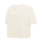 NFL WASHINGTON COMMANDERS JAYDEN DANIELS #5 NEUTRAL PNN T-SHIRT EN JERSEY SIMPLE À COUPE CARRÉE POUR FEMME (COQUILLE D'ŒUF)