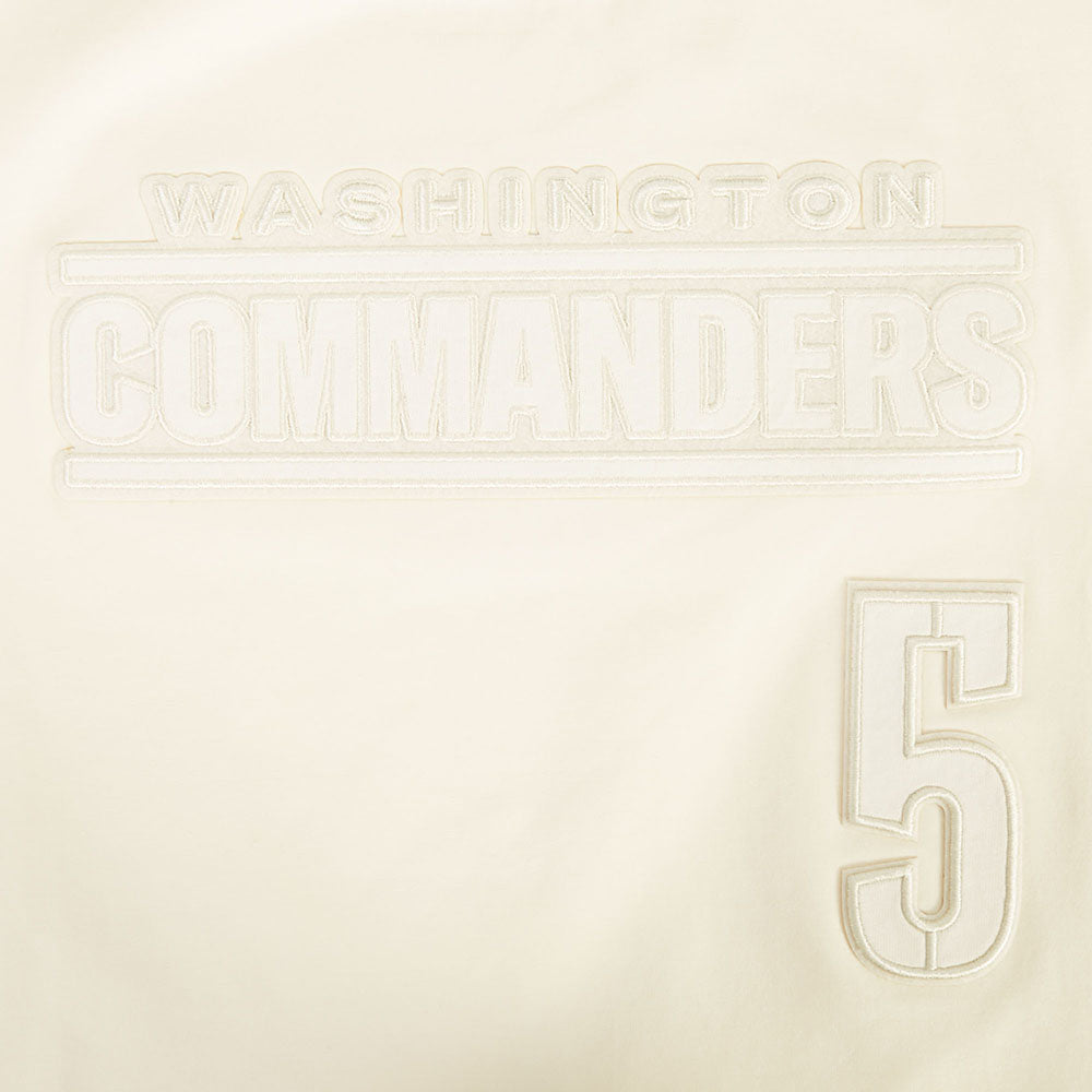 NFL WASHINGTON COMMANDERS JAYDEN DANIELS #5 NEUTRAL PNN T-SHIRT EN JERSEY SIMPLE À COUPE CARRÉE POUR FEMME (COQUILLE D'ŒUF)