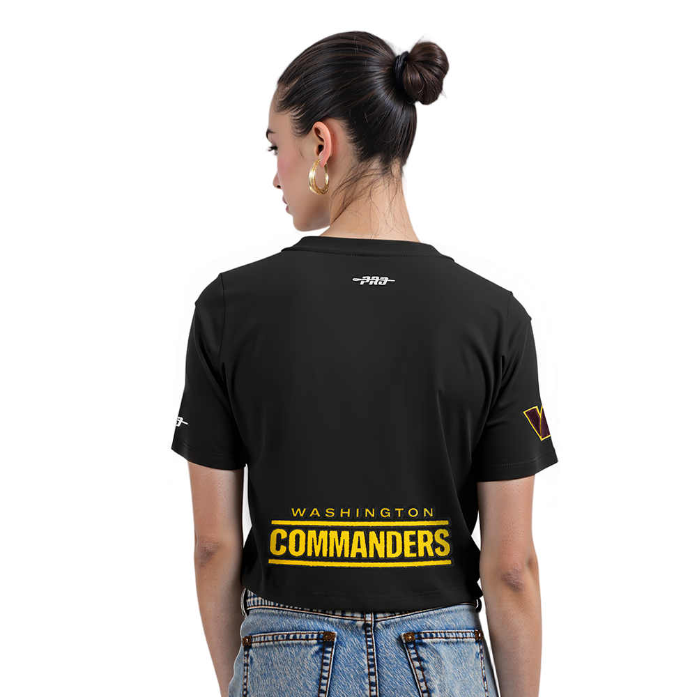 NFL WASHINGTON COMMANDERS JAYDEN DANIELS #5 CLASSIC PNN T-SHIRT EN JERSEY SIMPLE À COUPE CARRÉE POUR FEMME (NOIR)