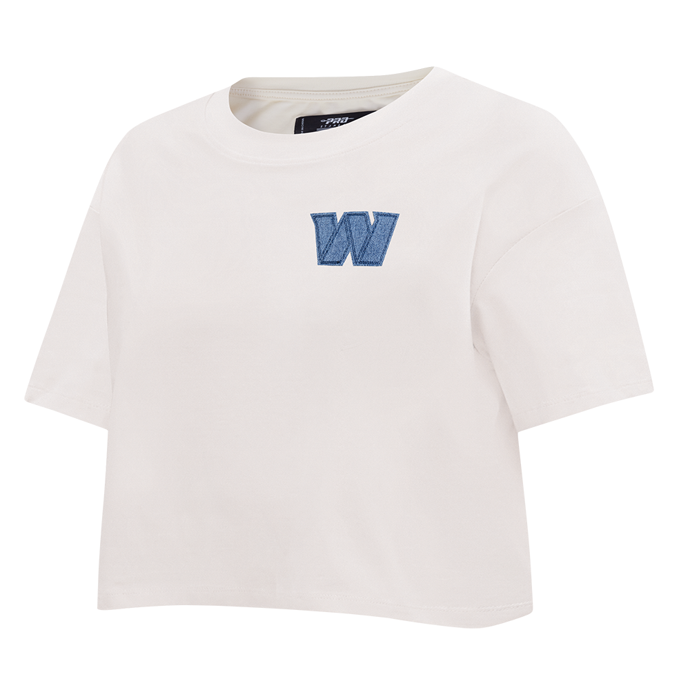 NFL WASHINGTON COMMANDERS VARSITY BLUES T-SHIRT EN JERSEY SIMPLE À COUPE CARRÉE POUR FEMME (LIN)