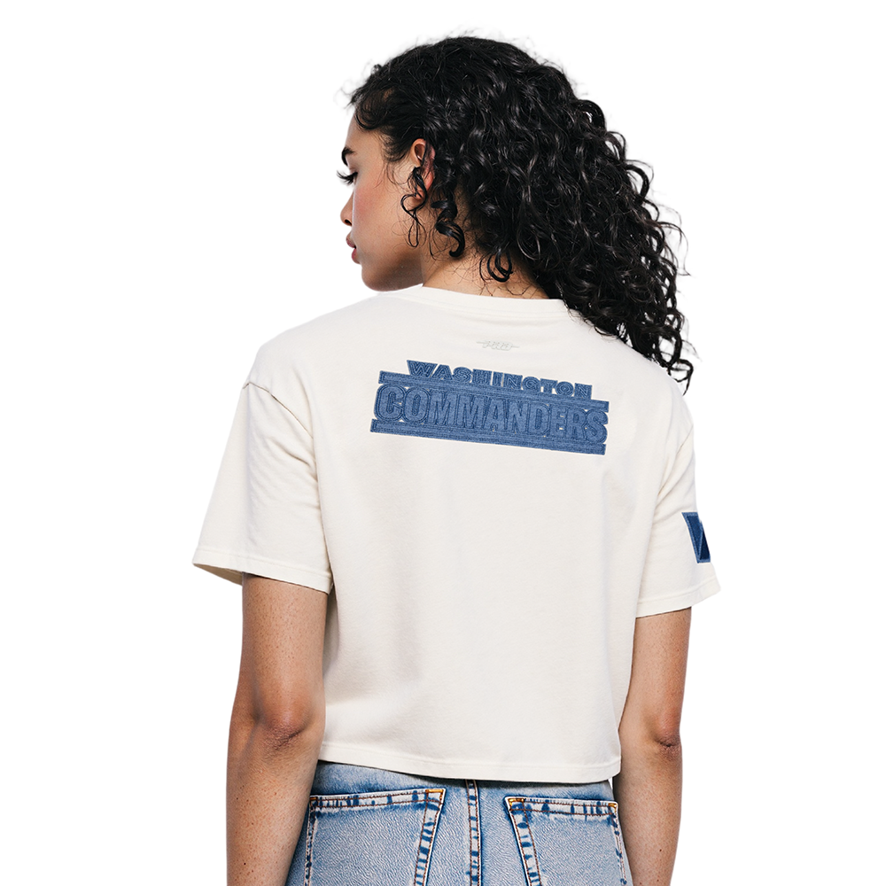 NFL WASHINGTON COMMANDERS VARSITY BLUES T-SHIRT EN JERSEY SIMPLE À COUPE CARRÉE POUR FEMME (LIN)