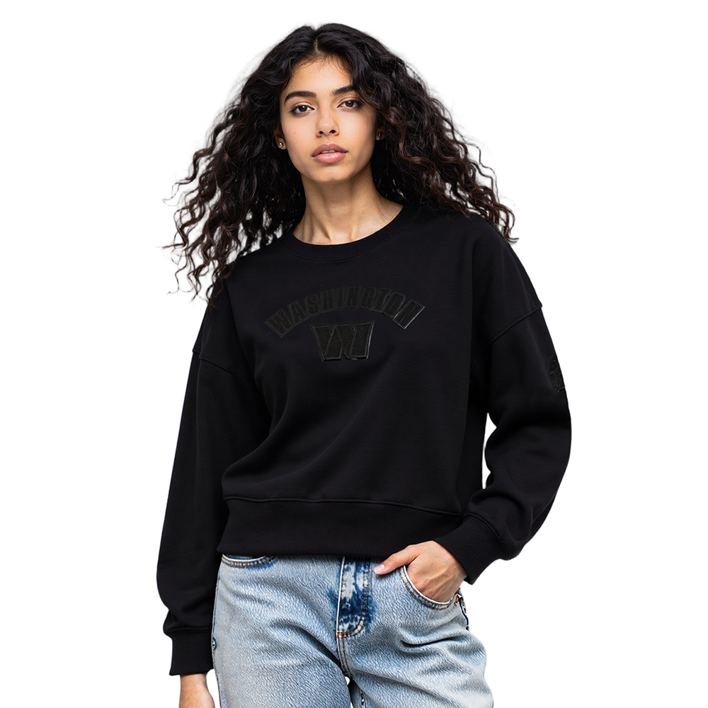 NFL WASHINGTON COMMANDERS TRIPLE BLACK CHANDAIL À COL ROND EN MOLLETON POUR FEMME (TRIPLE NOIR FEMME)
