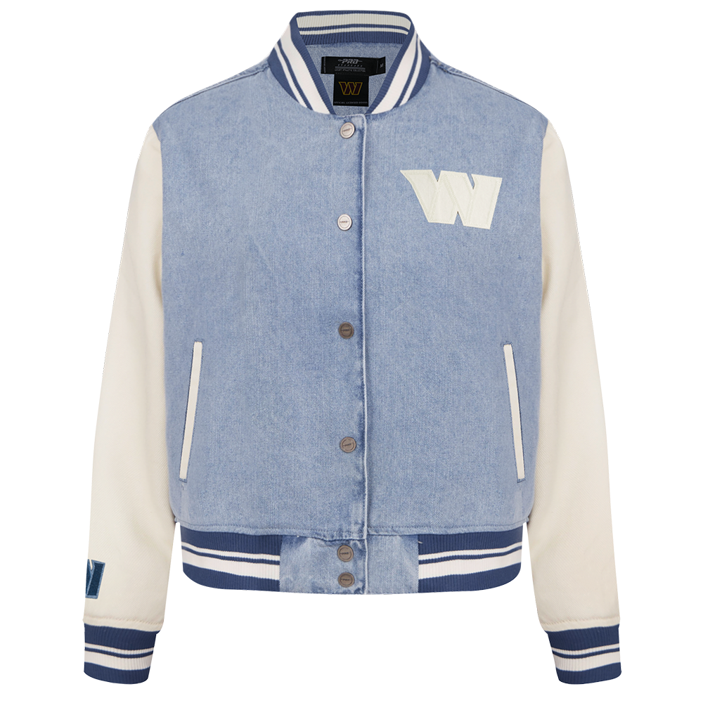 NFL WASHINGTON COMMANDERS VARSITY BLUES BLOUSON COLLÉGIAL EN DENIM POUR FEMME (DENIM/LIN)