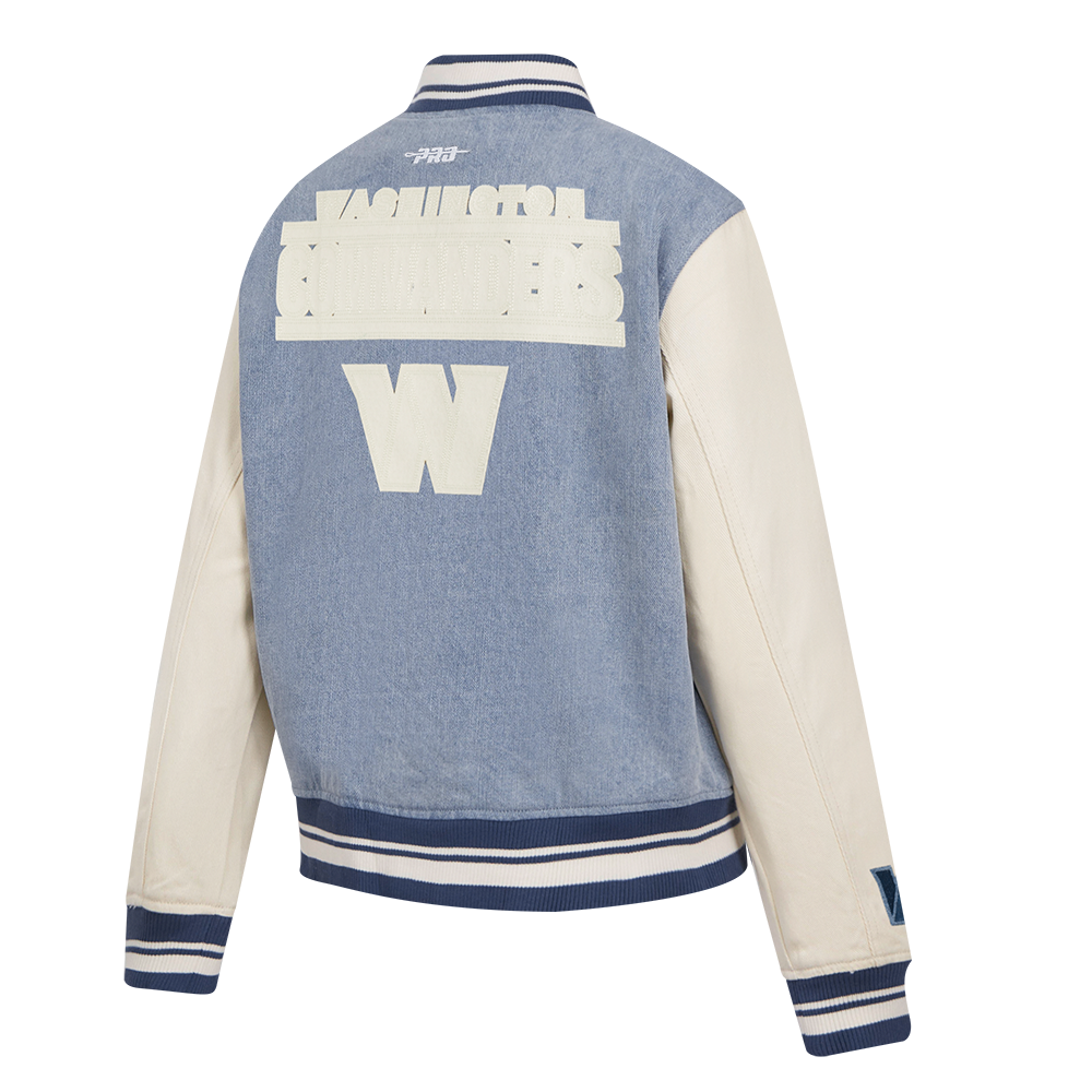 NFL WASHINGTON COMMANDERS VARSITY BLUES BLOUSON COLLÉGIAL EN DENIM POUR FEMME (DENIM/LIN)