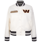 NFL WASHINGTON COMMANDERS RETRO CLASSIC BLOUSON EN SATIN À BORDS CÔTELÉS POUR FEMME (COQUILLE D'ŒUF/NOIR)