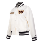 NFL WASHINGTON COMMANDERS RETRO CLASSIC BLOUSON EN SATIN À BORDS CÔTELÉS POUR FEMME (COQUILLE D'ŒUF/NOIR)