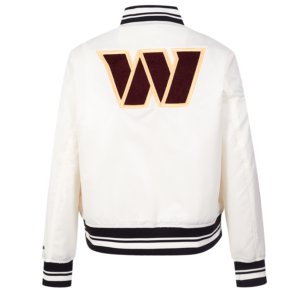 NFL WASHINGTON COMMANDERS RETRO CLASSIC BLOUSON EN SATIN À BORDS CÔTELÉS POUR FEMME (COQUILLE D'ŒUF/NOIR)
