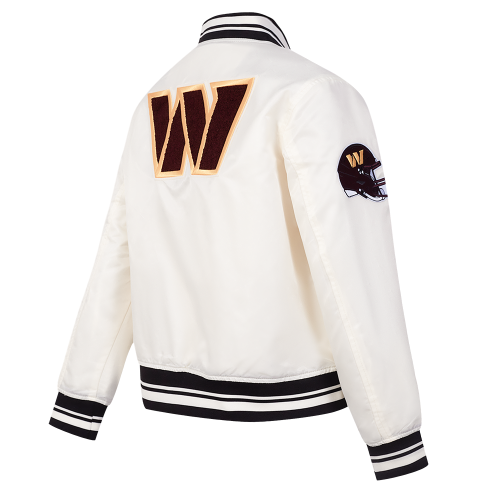 NFL WASHINGTON COMMANDERS RETRO CLASSIC BLOUSON EN SATIN À BORDS CÔTELÉS POUR FEMME (COQUILLE D'ŒUF/NOIR)