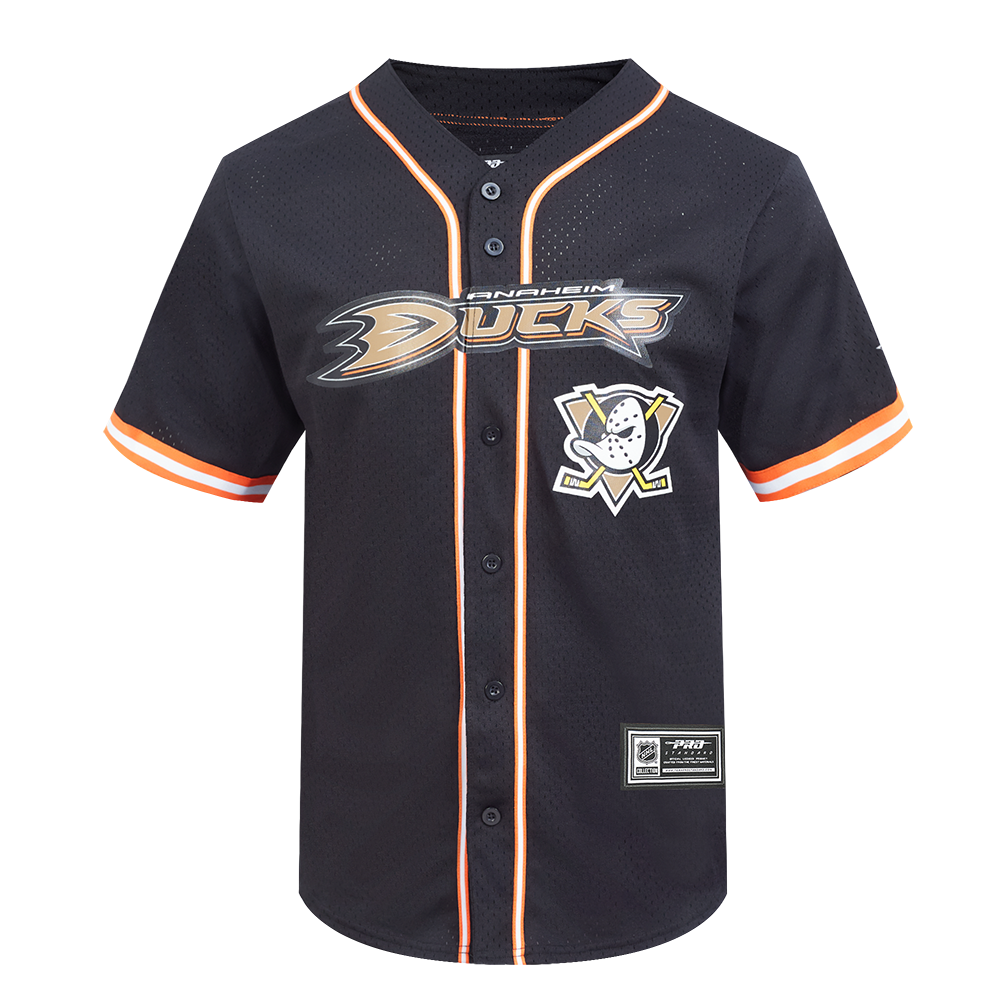 NHL ANAHEIM DUCKS CLASSIC MESH MEN'S BUTTON DOWN SHIRT (BLACK/ORANGE)