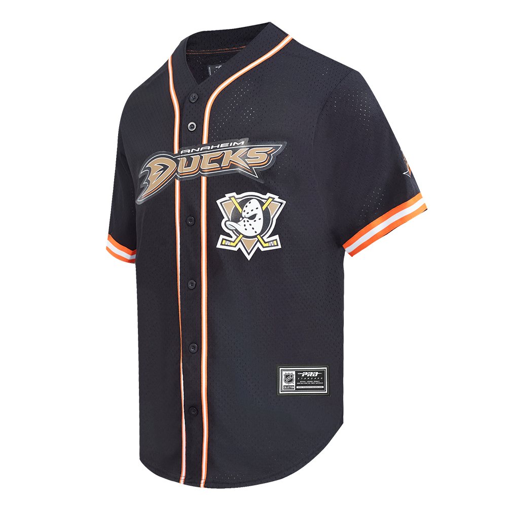 NHL ANAHEIM DUCKS CLASSIC MESH MEN'S BUTTON DOWN SHIRT (BLACK/ORANGE)