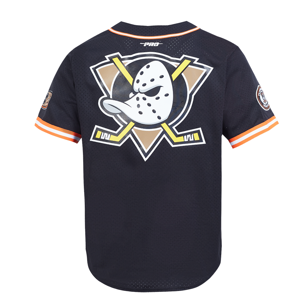 NHL ANAHEIM DUCKS CLASSIC MESH MEN'S BUTTON DOWN SHIRT (BLACK/ORANGE)