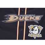 NHL ANAHEIM DUCKS CLASSIC MESH MEN'S BUTTON DOWN SHIRT (BLACK/ORANGE)