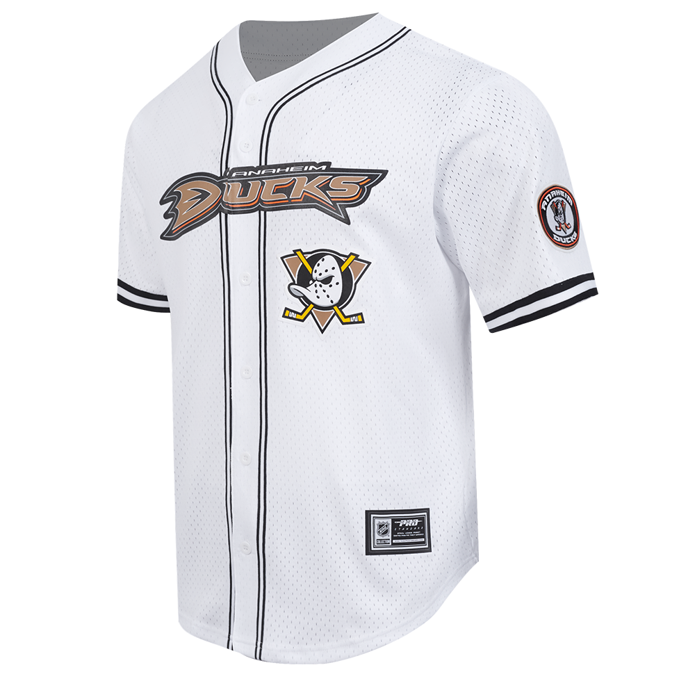 NHL ANAHEIM DUCKS CLASSIC MESH MEN'S BUTTON DOWN SHIRT (WHITE/BLACK/WHTE)