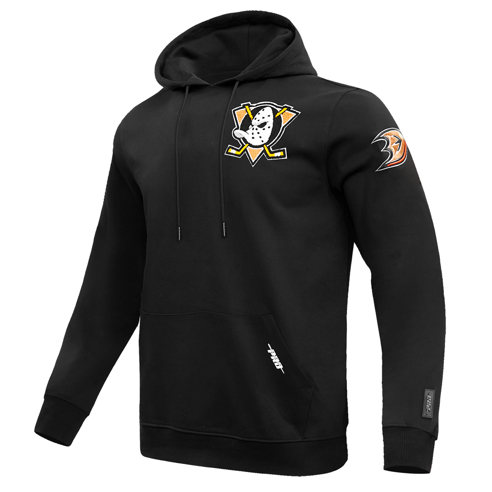 NHL ANAHEIM DUCKS CLASSIC CHENILLE MEN'S DOUBLE KNIT PULLOVER HOODIE (BLACK)