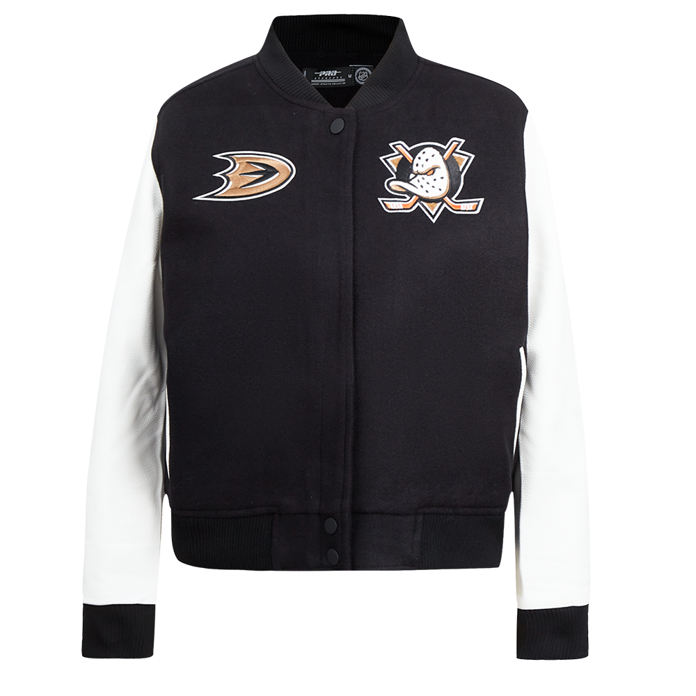 NHL ANAHEIM DUCKS CLASSIC WOMEN'S WOOL VARSITY JACKET (BLACK/WHITE)