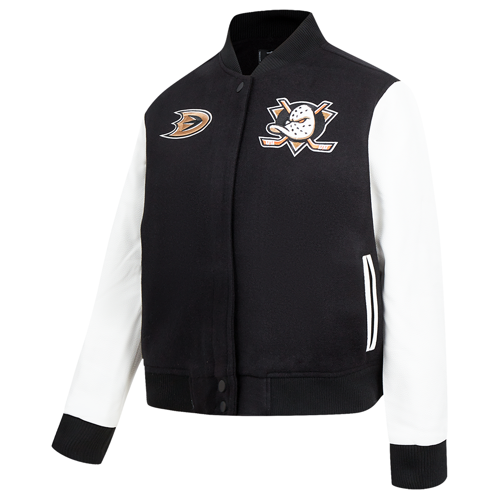 NHL ANAHEIM DUCKS CLASSIC WOMEN'S WOOL VARSITY JACKET (BLACK/WHITE)