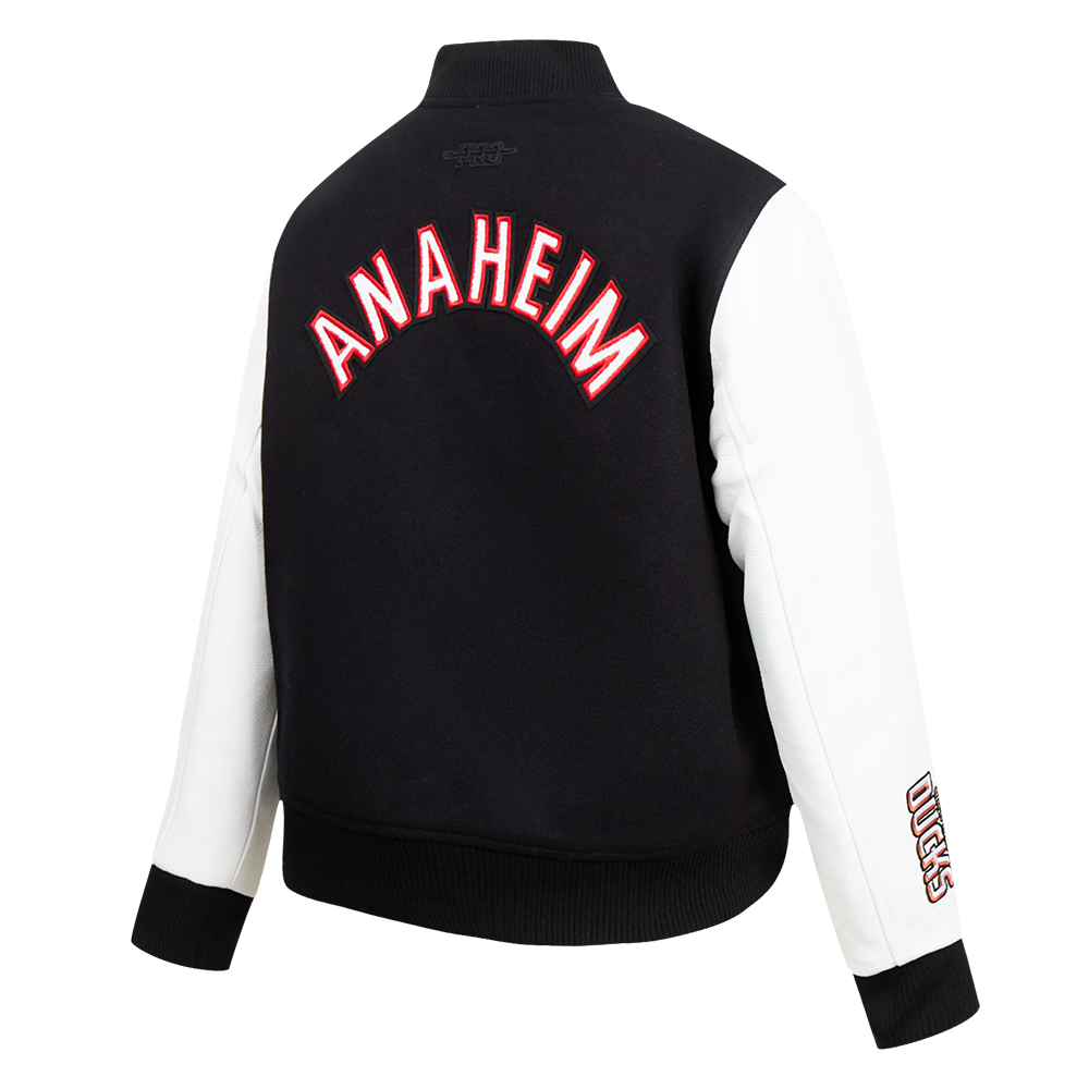 NHL ANAHEIM DUCKS CLASSIC WOMEN'S WOOL VARSITY JACKET (BLACK/WHITE)