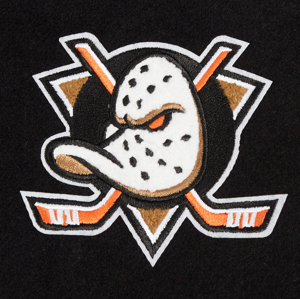 NHL ANAHEIM DUCKS CLASSIC WOMEN'S WOOL VARSITY JACKET (BLACK/WHITE)