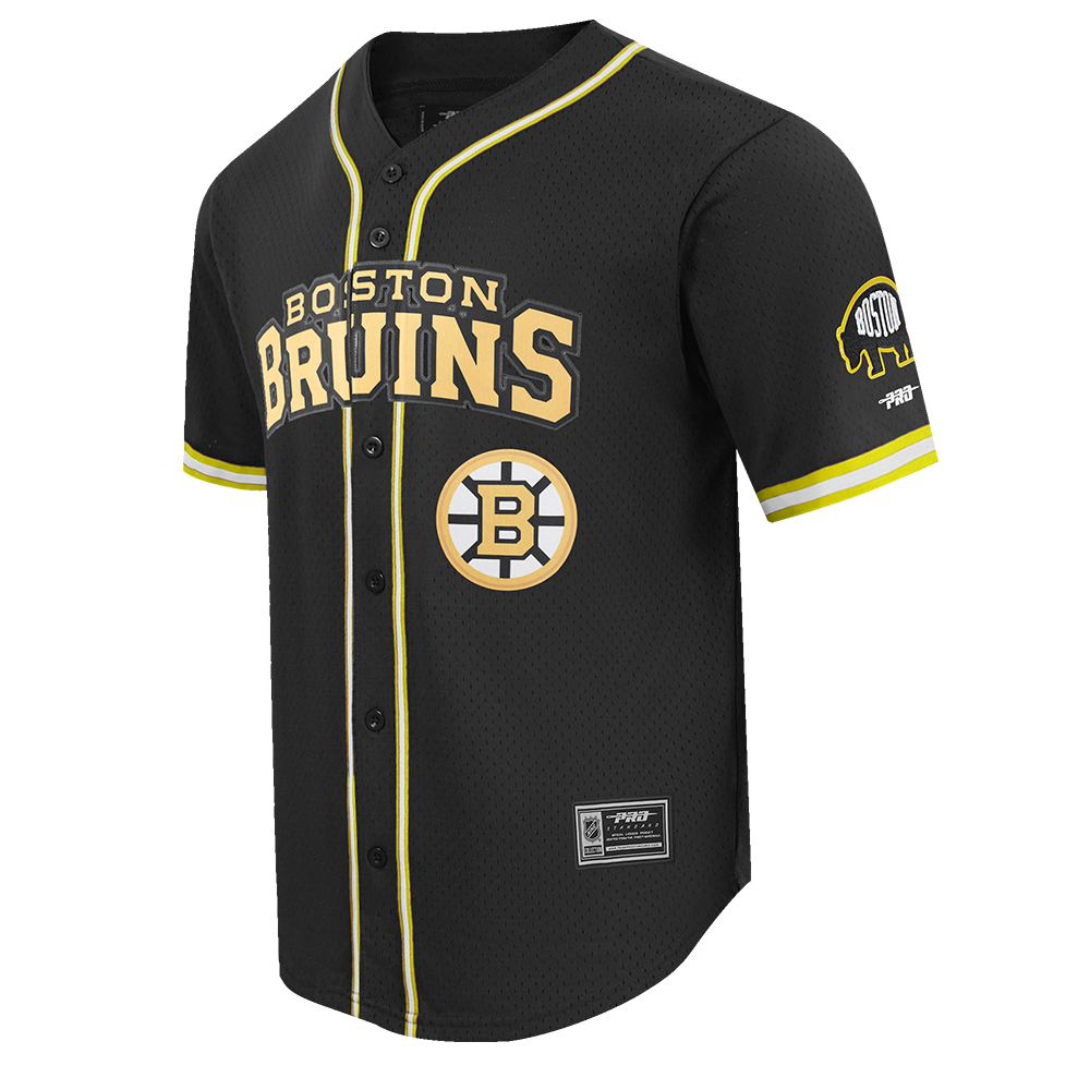 NHL BOSTON BRUINS MESH MEN'S MESH BUTTON DOWN SHIRT (BLACK/YELLOW)