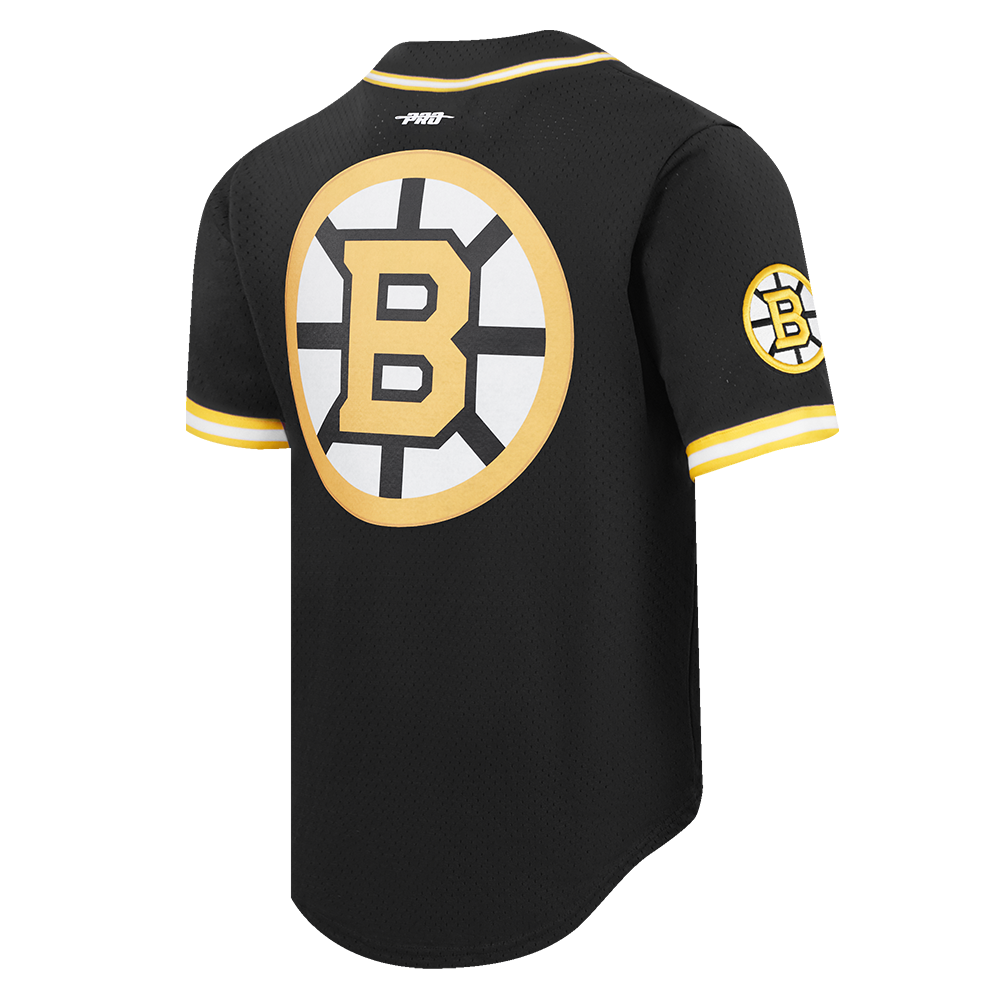 NHL BOSTON BRUINS MESH MEN'S MESH BUTTON DOWN SHIRT (BLACK/YELLOW)