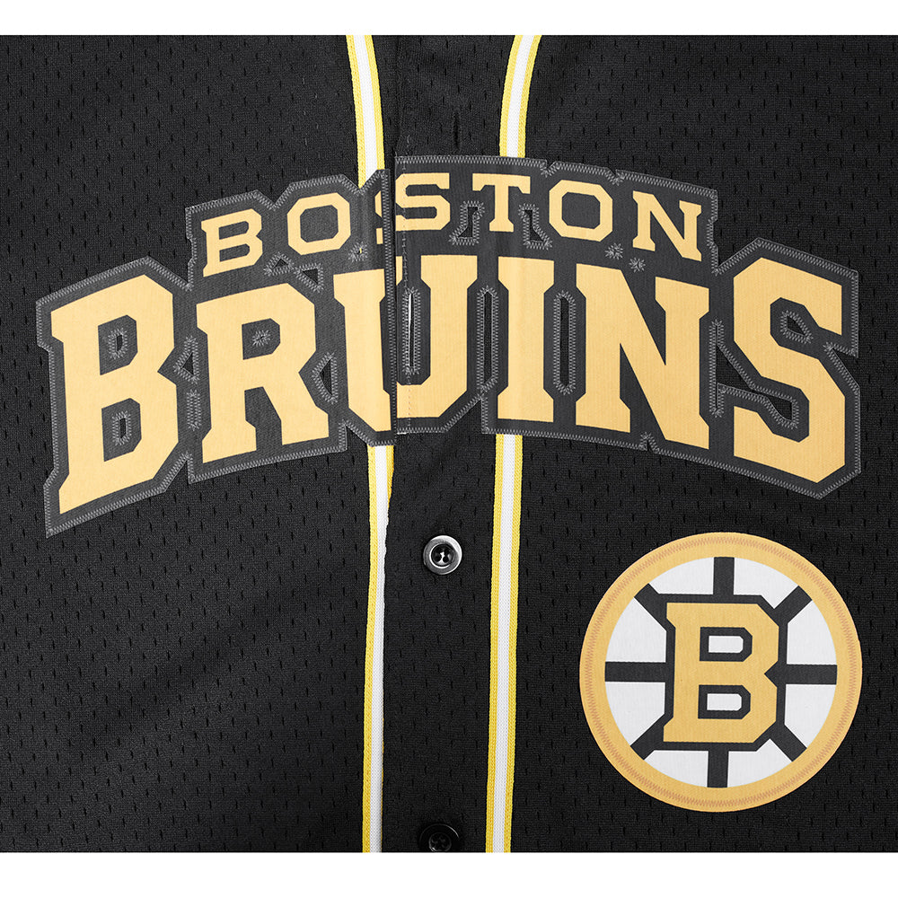 NHL BOSTON BRUINS MESH MEN'S MESH BUTTON DOWN SHIRT (BLACK/YELLOW)