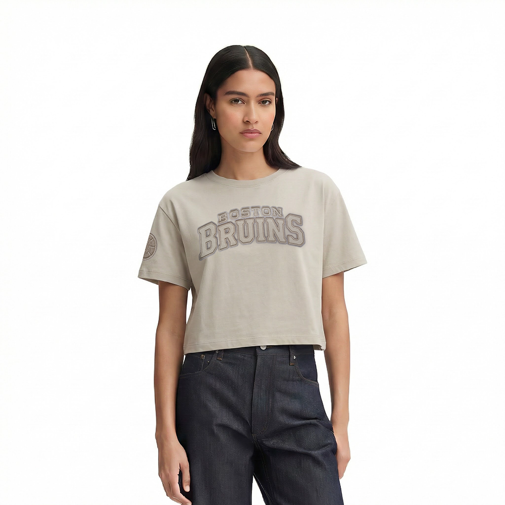 NHL BOSTON BRUINS NEUTRAL T-SHIRT EN JERSEY SIMPLE À COUPE CARRÉE POUR FEMME (TAUPE)