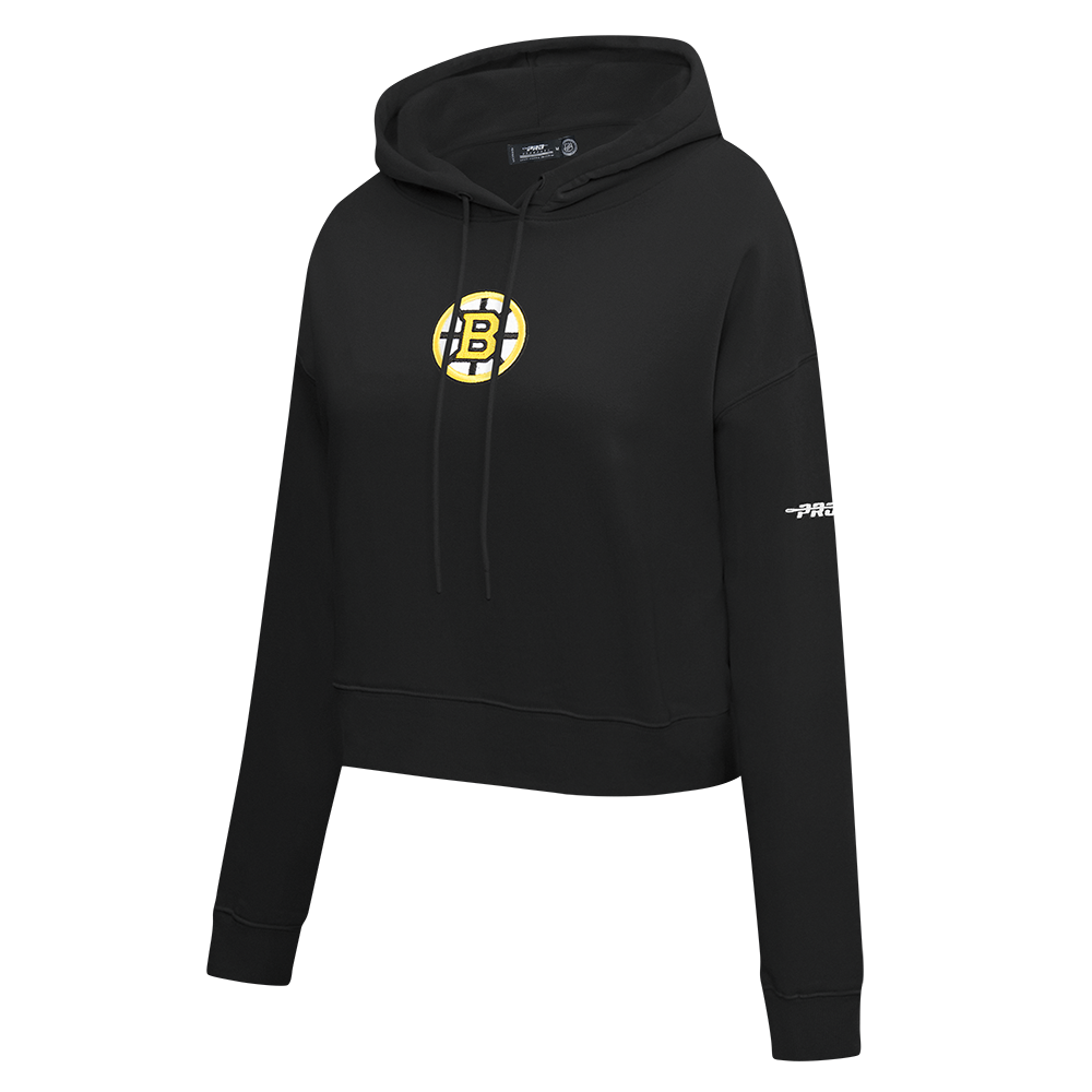 NHL BOSTON BRUINS CLASSIC WOMEN'S CHENILLE WOMEN'S FLC CROPPED PO HOODIE (BLACK)