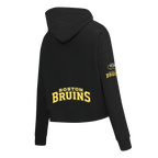 NHL BOSTON BRUINS CLASSIC WOMEN'S CHENILLE WOMEN'S FLC CROPPED PO HOODIE (BLACK)