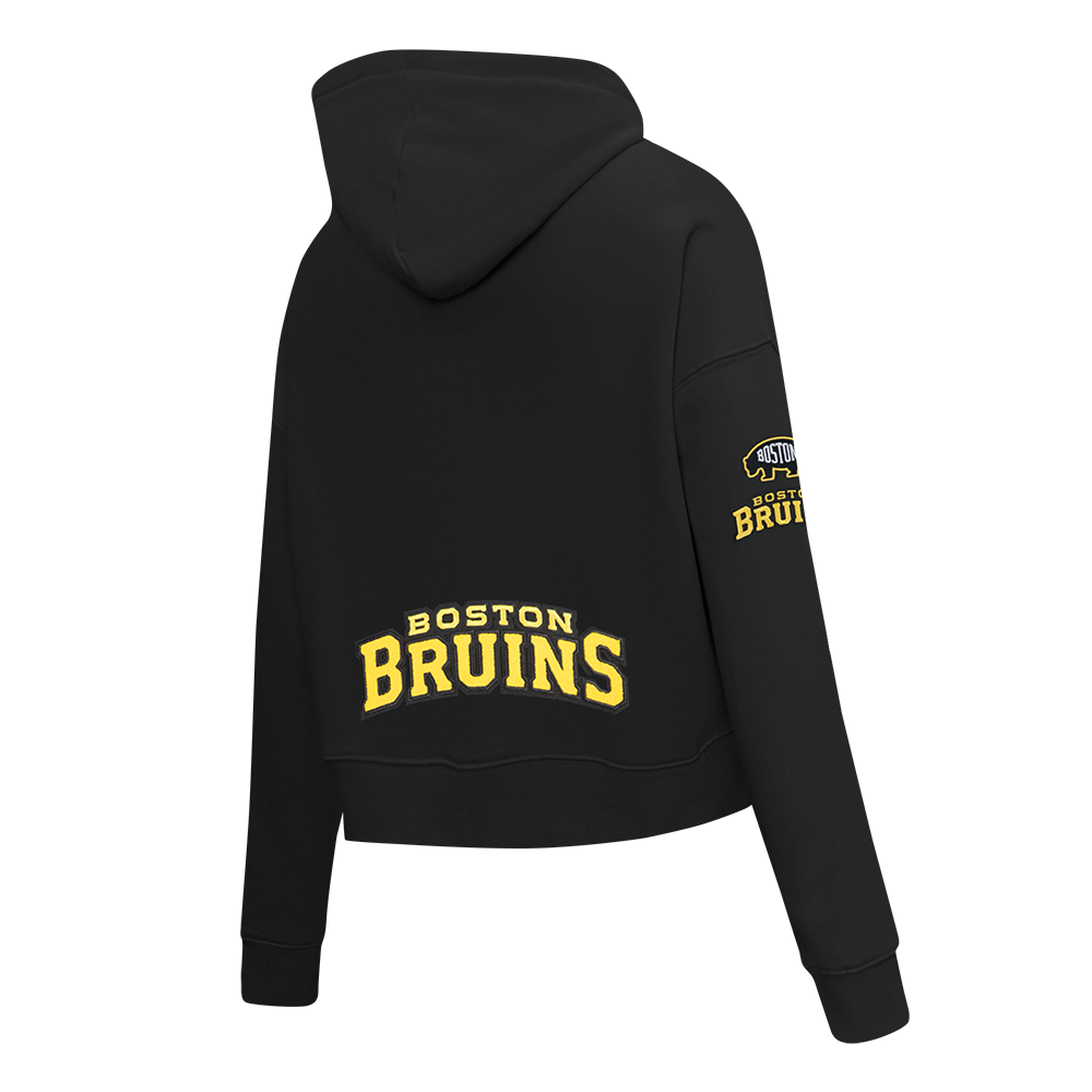 NHL BOSTON BRUINS CLASSIC WOMEN'S CHENILLE WOMEN'S FLC CROPPED PO HOODIE (BLACK)