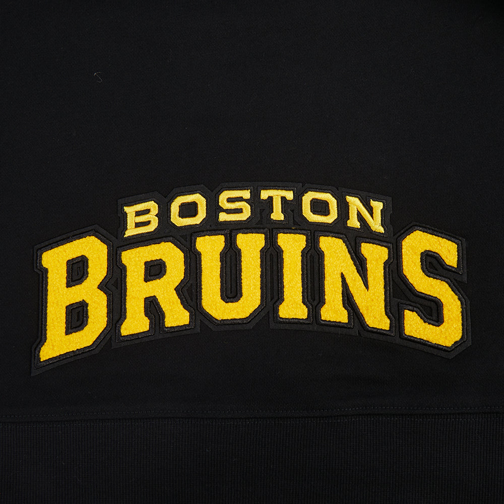 NHL BOSTON BRUINS CLASSIC WOMEN'S CHENILLE WOMEN'S FLC CROPPED PO HOODIE (BLACK)