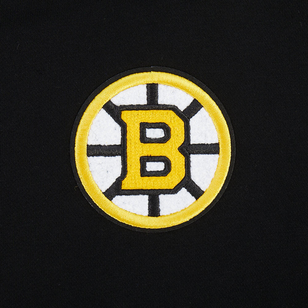 NHL BOSTON BRUINS CLASSIC WOMEN'S CHENILLE WOMEN'S FLC CROPPED PO HOODIE (BLACK)