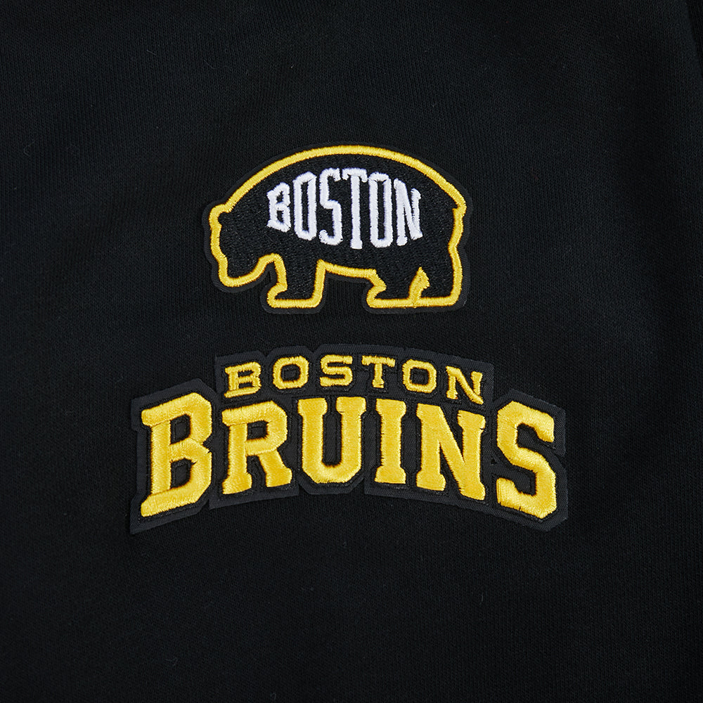 NHL BOSTON BRUINS CLASSIC WOMEN'S CHENILLE WOMEN'S FLC CROPPED PO HOODIE (BLACK)