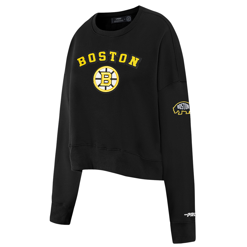 NHL BOSTON BRUINS CLASSIC CHANDAIL À COL ROND EN MOLLETON ET CHENILLE POUR FEMME (NOIR)