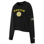 NHL BOSTON BRUINS CLASSIC CHANDAIL À COL ROND EN MOLLETON ET CHENILLE POUR FEMME (NOIR)