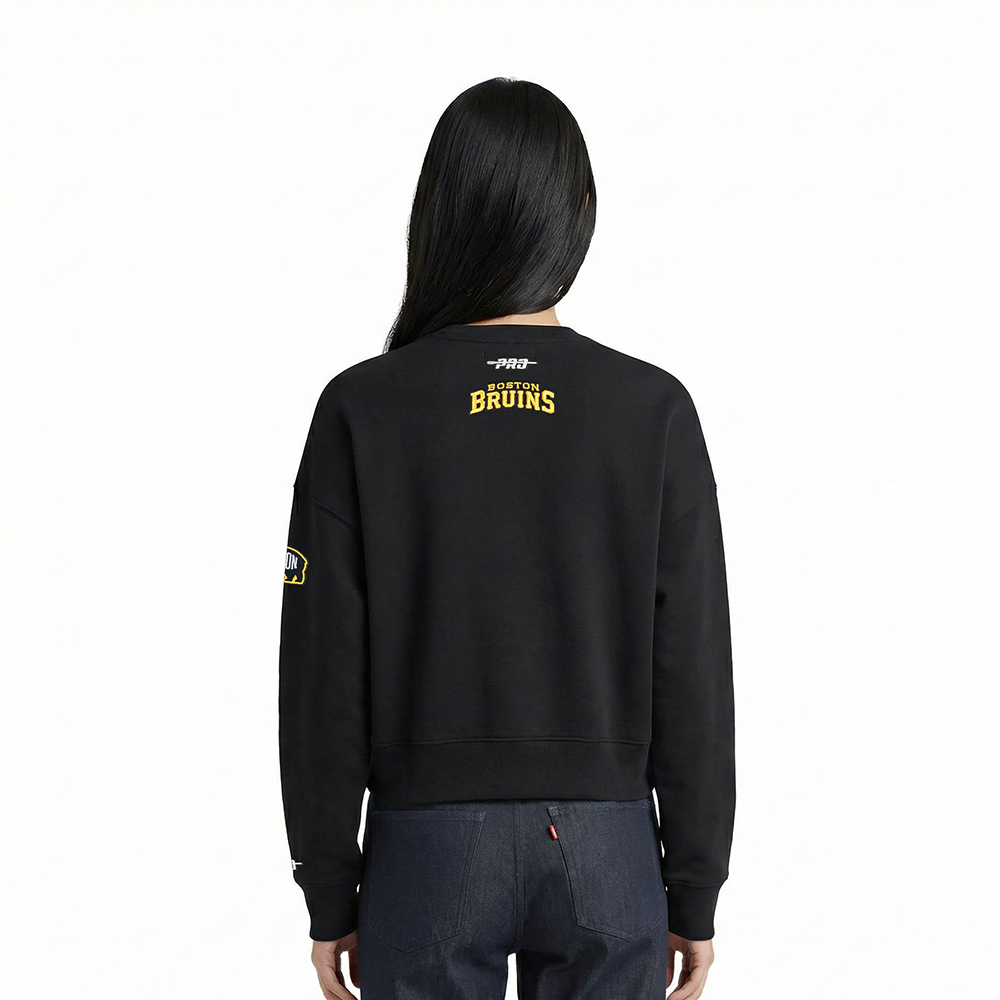NHL BOSTON BRUINS CLASSIC CHANDAIL À COL ROND EN MOLLETON ET CHENILLE POUR FEMME (NOIR)