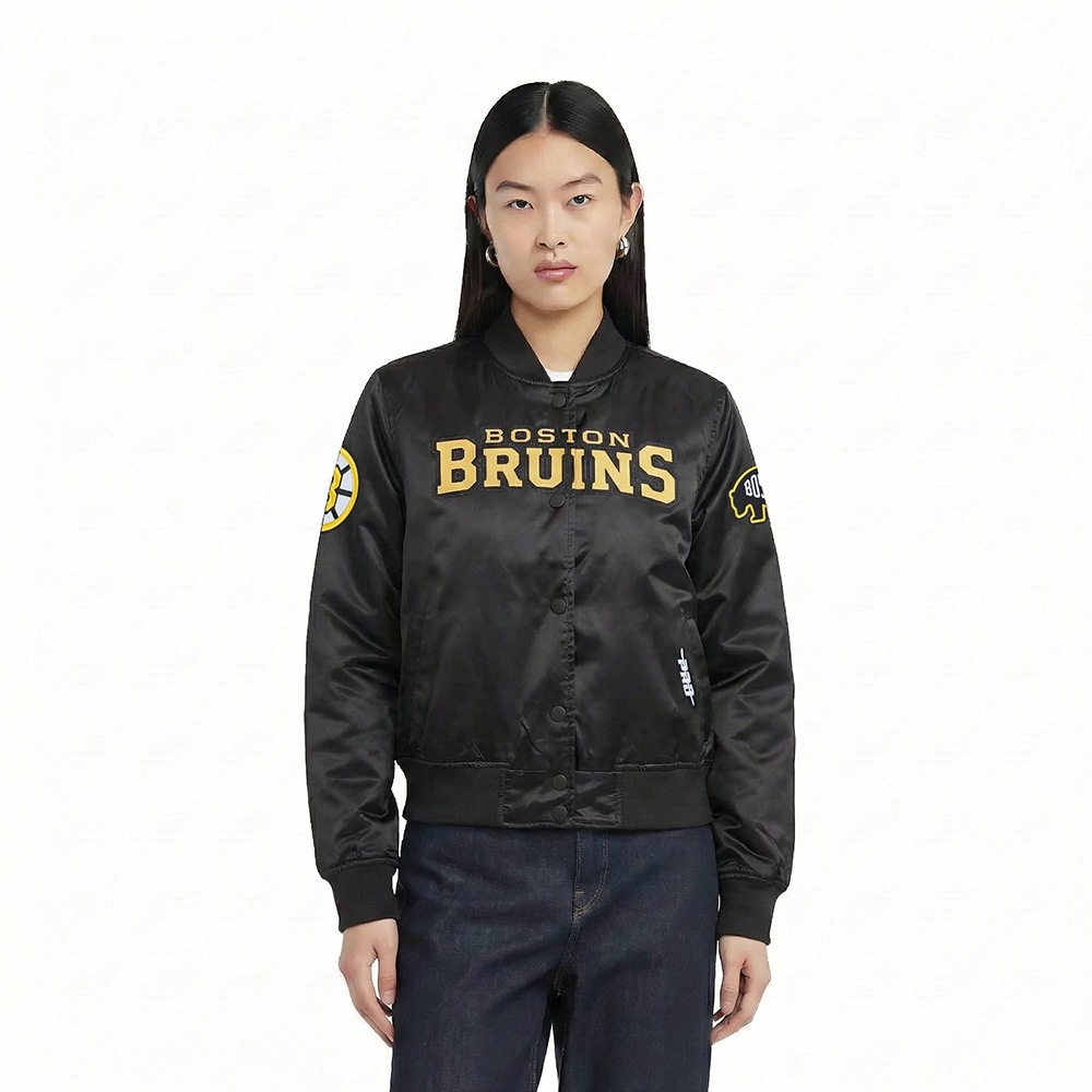 NHL BOSTON BRUINS CLASSIC BLOUSON EN SATIN ET CHENILLE POUR FEMME (NOIR)