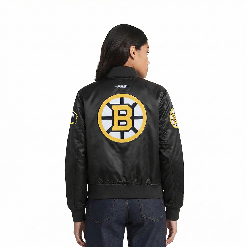 NHL BOSTON BRUINS CLASSIC BLOUSON EN SATIN ET CHENILLE POUR FEMME (NOIR)