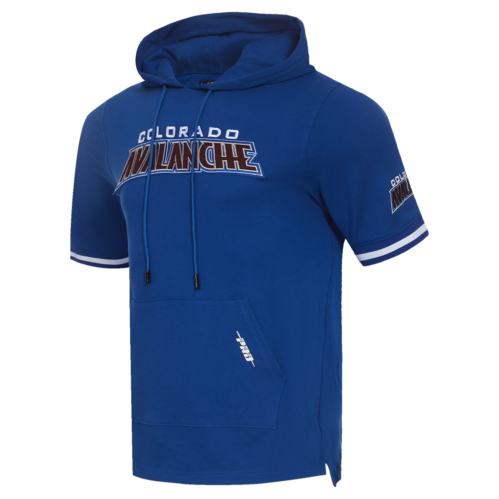 NHL COLORADO AVALANCHE CLASSIC CHENILLE CHANDAIL À CAPUCHON EN MAILLE DOUBLE À MANCHES COURTES POUR HOMME (BLEU DODGER)