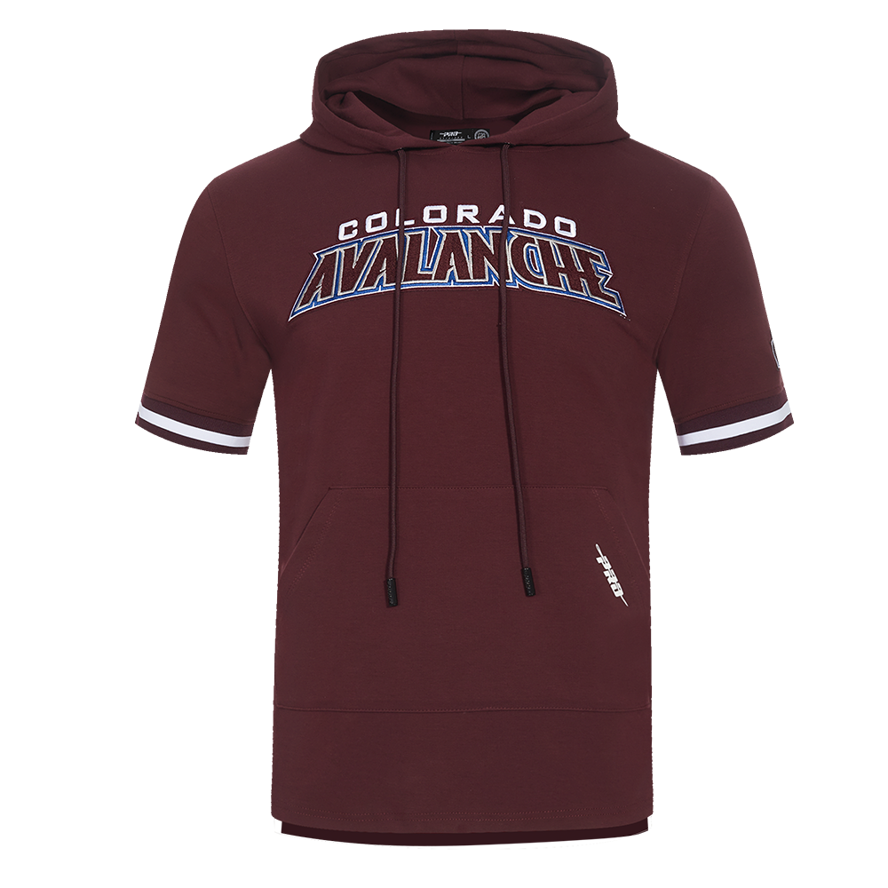 NHL COLORADO AVALANCHE CLASSIC CHENILLE CHANDAIL À CAPUCHON EN MAILLE DOUBLE À MANCHES COURTES POUR HOMME (LIE-DE-VIN)