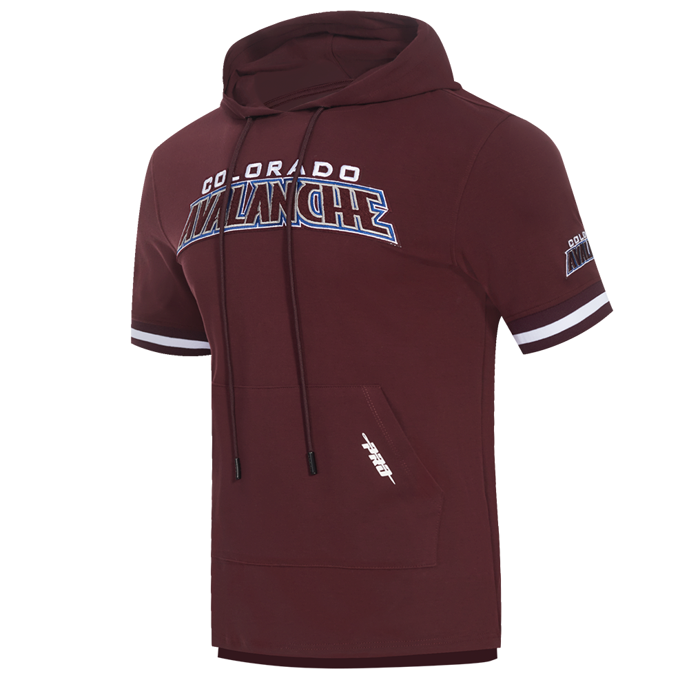 NHL COLORADO AVALANCHE CLASSIC CHENILLE CHANDAIL À CAPUCHON EN MAILLE DOUBLE À MANCHES COURTES POUR HOMME (LIE-DE-VIN)