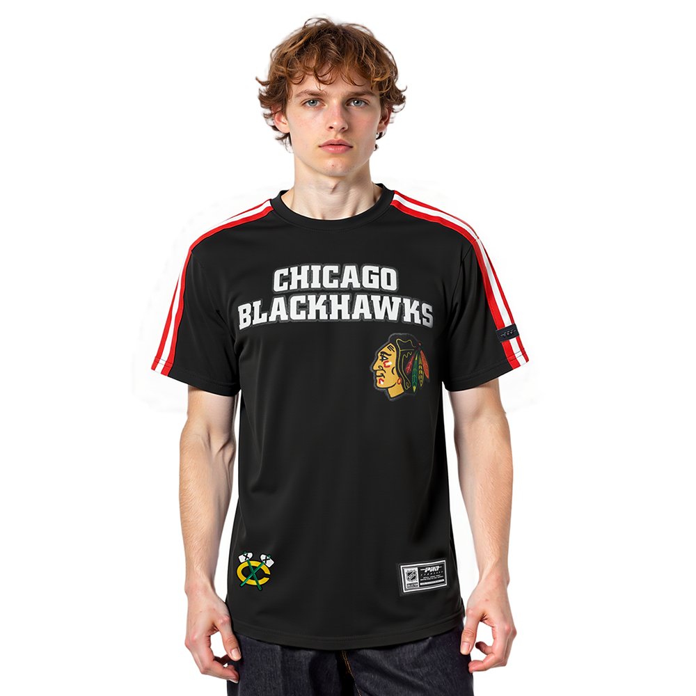 NHL CHICAGO BLACKHAWKS CLASSIC MESH SJ STRIPED TEE (NOIR/ROUGE)