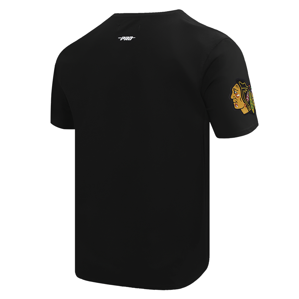 NHL CHICAGO BLACKHAWKS SCRIPT TAIL T-SHIRT EN JERSEY SIMPLE POUR HOMME (NOIR)