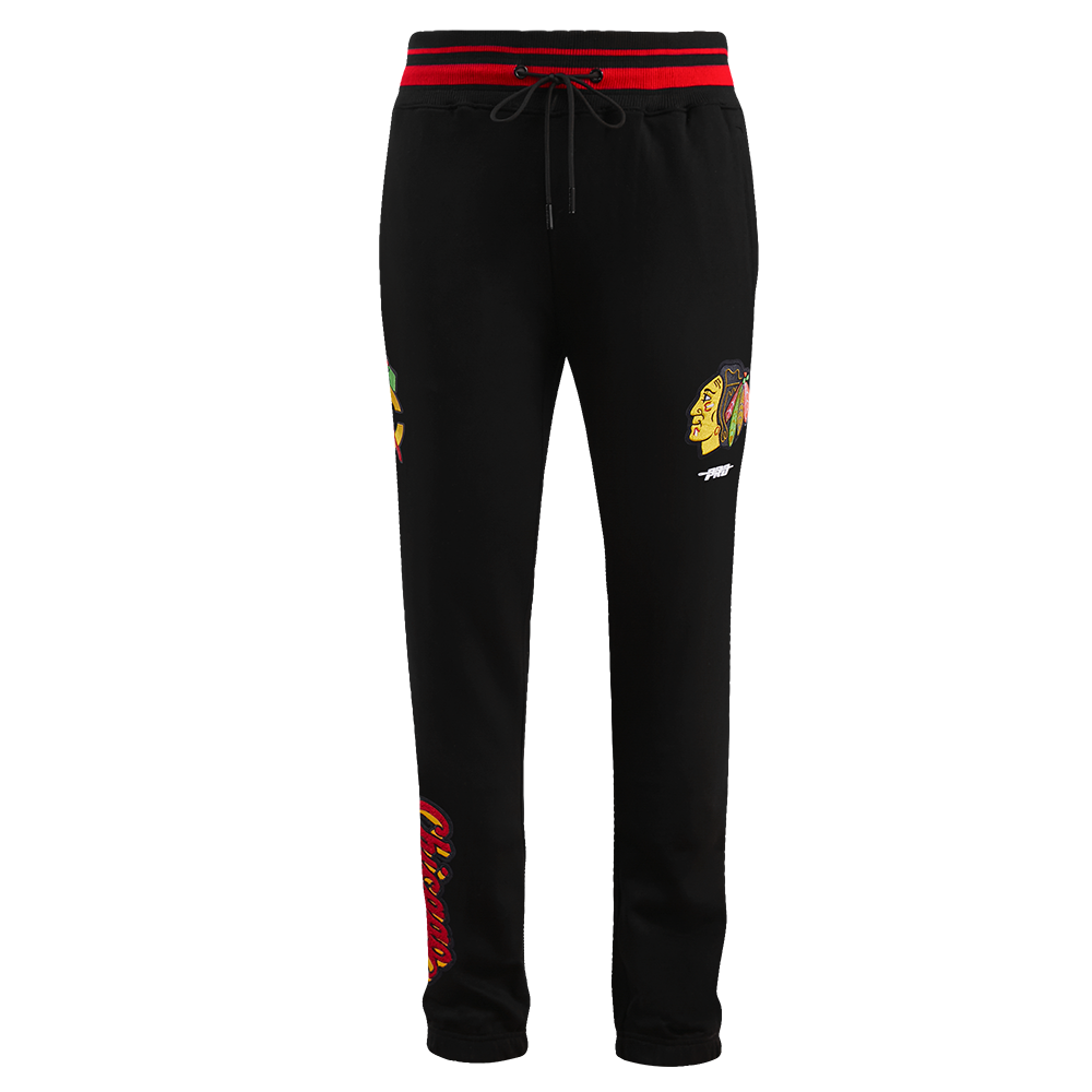 NHL CHICAGO BLACKHAWKS SCRIPT TAIL MEN'S RIB FLC SWEATPANT (BLACK/RED/BLACK)