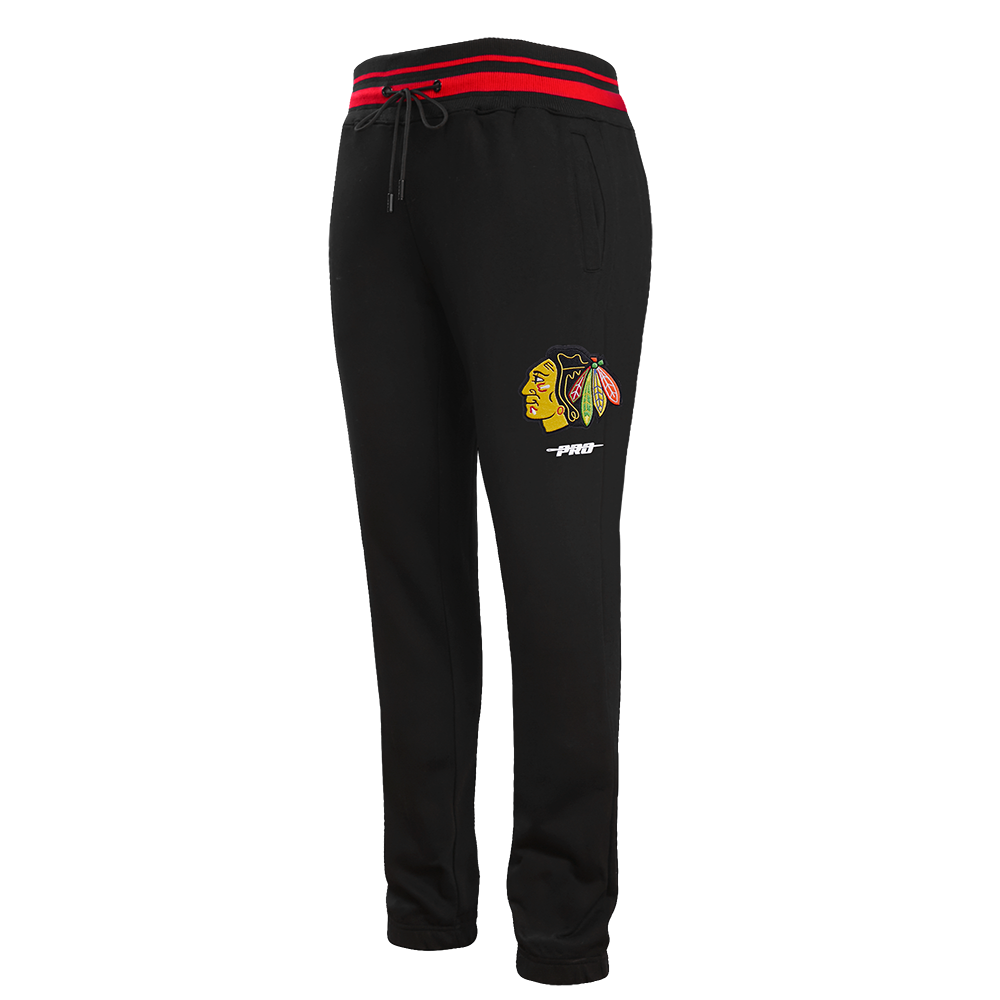 NHL CHICAGO BLACKHAWKS SCRIPT TAIL PANTALON OUATÉ EN MOLLETON CÔTELÉ POUR HOMME (NOIR/ROUGE/NOIR)